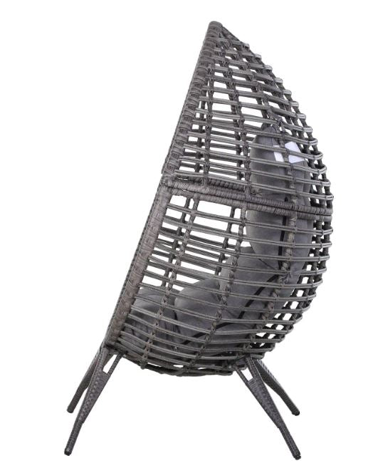 Black Teardrop Egg Shaped Plastic Rattan Outdoor Patio Lounge Chair with Grey Cushions