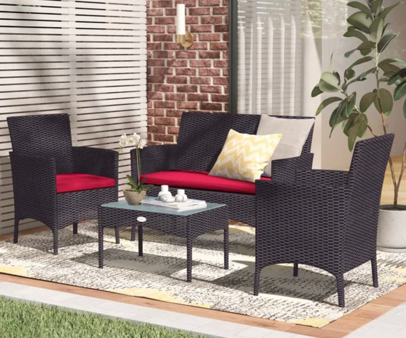 4 Piece Outdoor Patio Furniture Set Bistro - Red