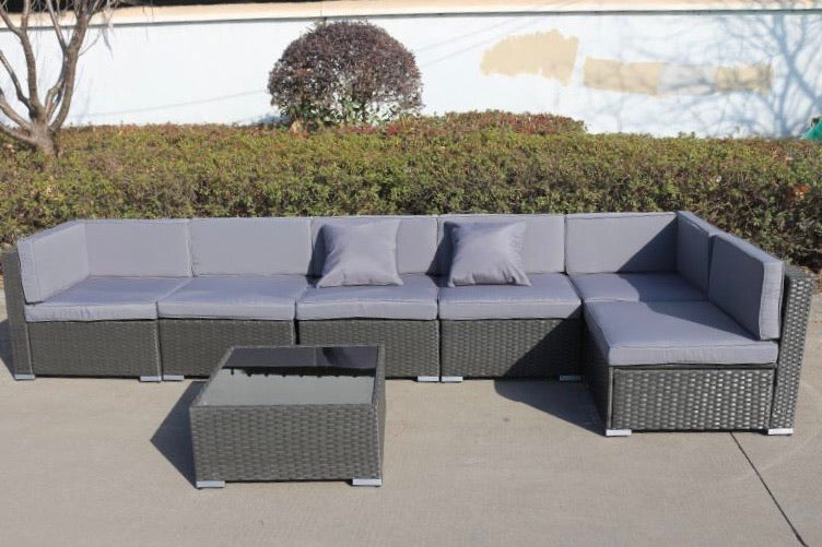 7 Piece Patio Furniture Steel Garden Wicker Sectional Sofa Set with Cushion Patio Outdoor