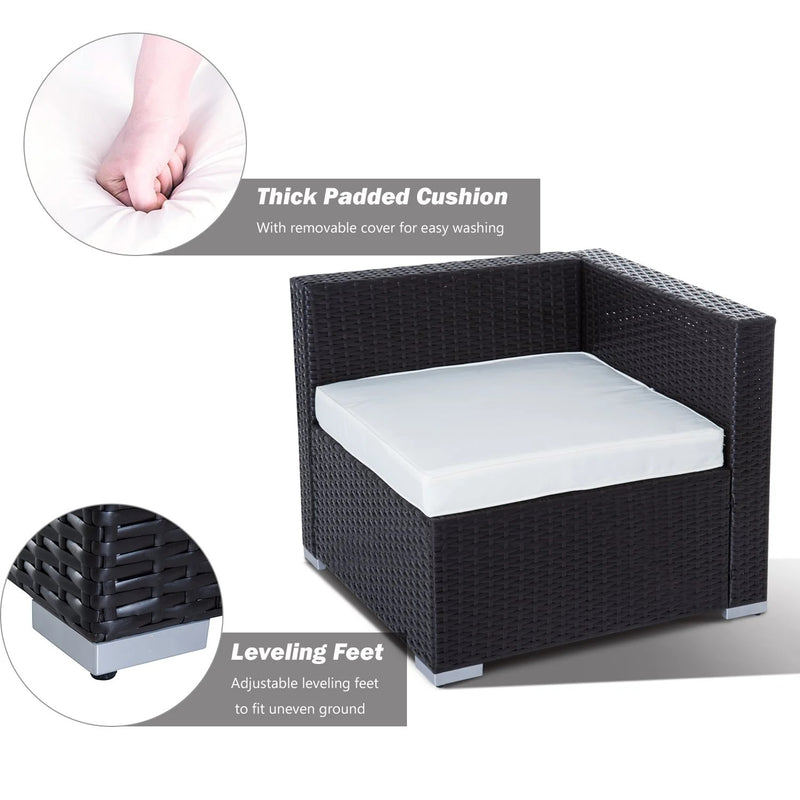 7 Piece Patio Furniture Steel Garden Wicker Sectional Sofa Set with Cushion Patio Outdoor