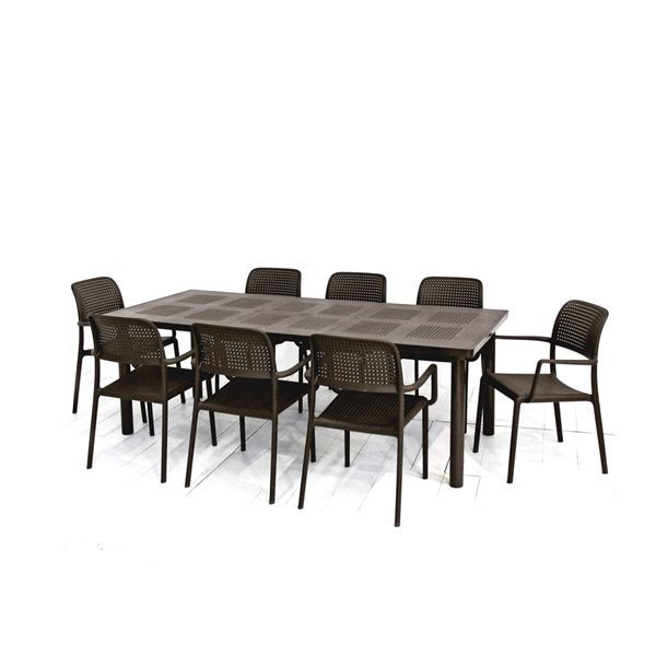 Nardi Libeccio 9-Piece Dining Set with Riva Arm Chairs Outdoor Patio Set