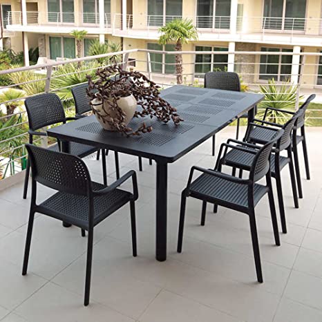 Nardi 9-piece Libeccio 87 in. x 40 in. Patio Dining Table with 8 Bora Armchairs