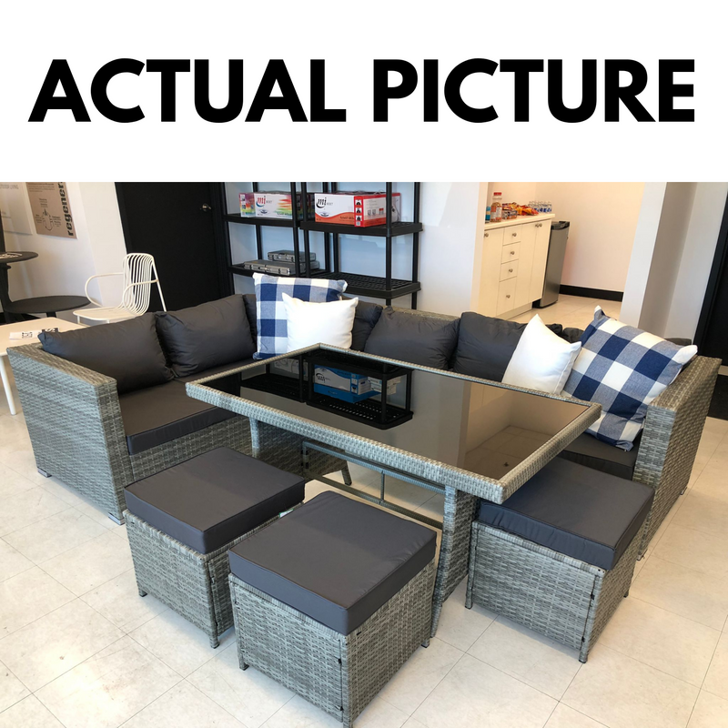 6 Pcs Patio Rattan Dining Furniture Sectional Sofa Set with Wicker Ottoman