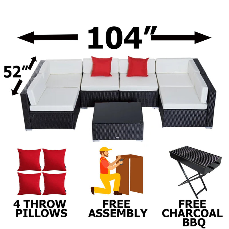 7 Piece Patio Furniture Steel Garden Wicker Sectional Sofa Set with Cushion Patio Outdoor
