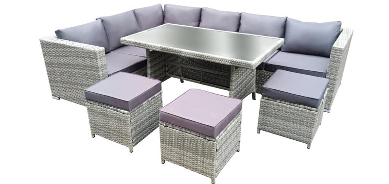 6 Pcs Patio Rattan Dining Furniture Sectional Sofa Set with Wicker Ottoman