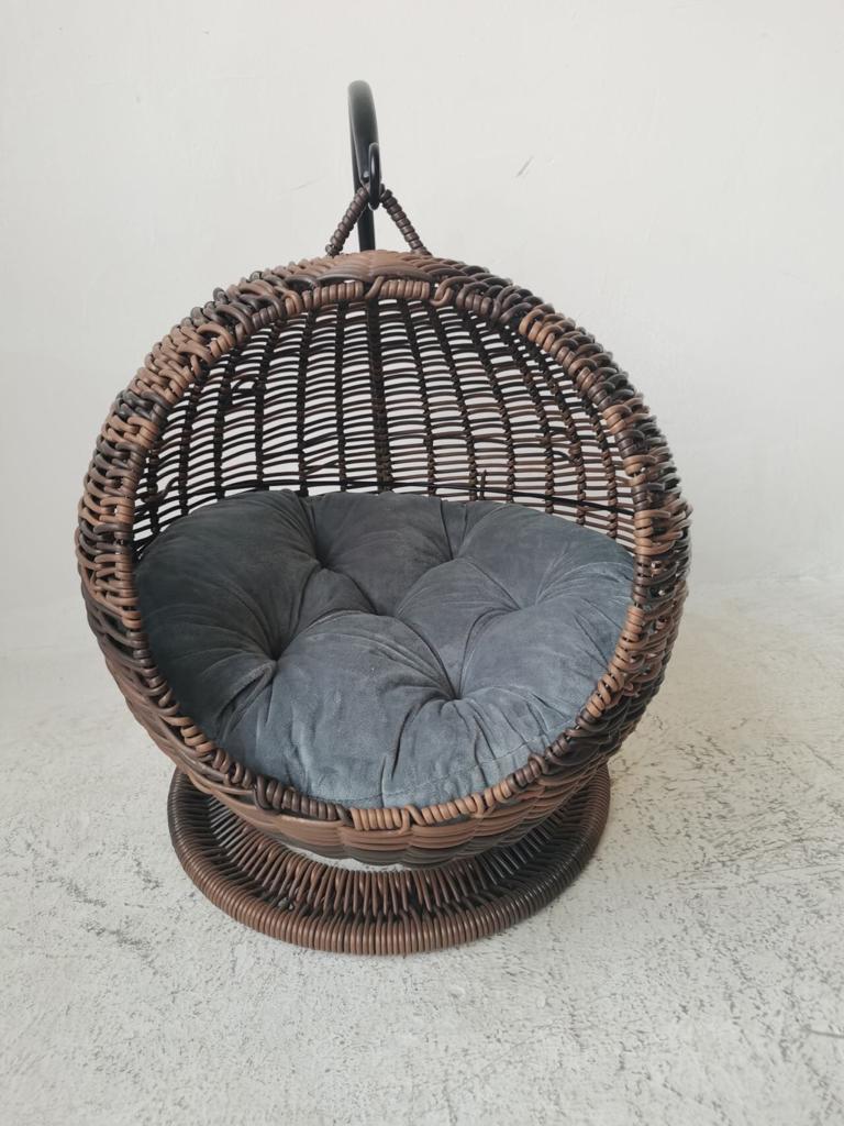 Wicker Pet Hanging Chair Washable with Cushion Indoor Outdoor Patio