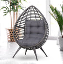 Black Teardrop Egg Shaped Plastic Rattan Outdoor Patio Lounge Chair with Grey Cushions