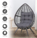 Black Teardrop Egg Shaped Plastic Rattan Outdoor Patio Lounge Chair with Grey Cushions