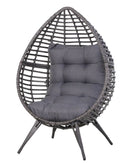 Black Teardrop Egg Shaped Plastic Rattan Outdoor Patio Lounge Chair with Grey Cushions