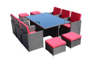 9pcs Brown with Red Cushions Outdoor Dining Patio Furniture Set
