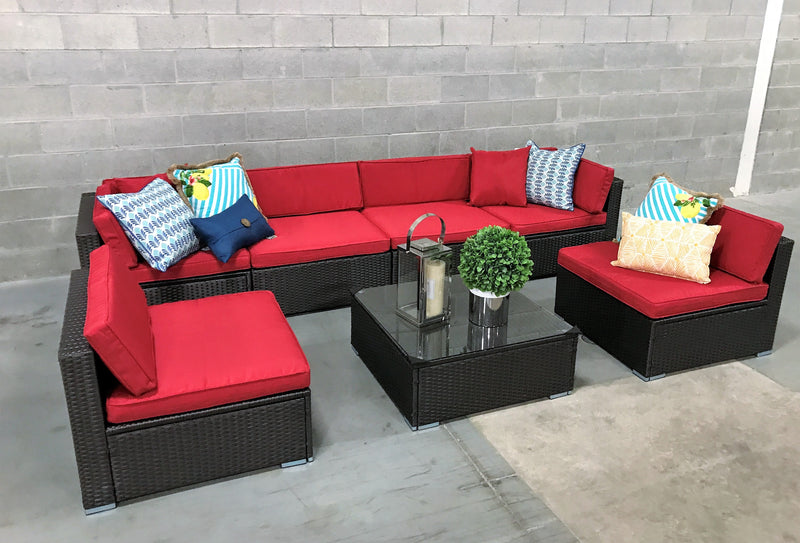 7 pcs Outdoor Patio Furniture Sectional Conversation Set Aluminum Frame